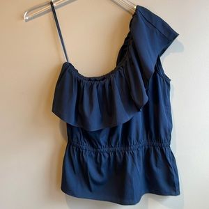Banana Republic One Shoulder Peplum Navy Blue Top Size Medium